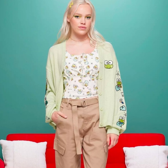 Keroppi Embroidered Skimmer Cardigan Size Small - Picture 1 of 15